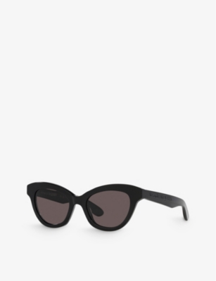 Shop Alexander Mcqueen Women's Black Am0391s Cat-eye Acetate Sunglasses