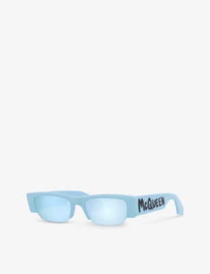 Shop Alexander Mcqueen Women's Blue A5000260 Am0404s Rectangle-frame Acetate Sunglasses
