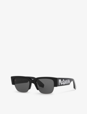 Shop Alexander Mcqueen Women's Black A5000261 Am0405s Rectangle-frame Acetate Sunglasses