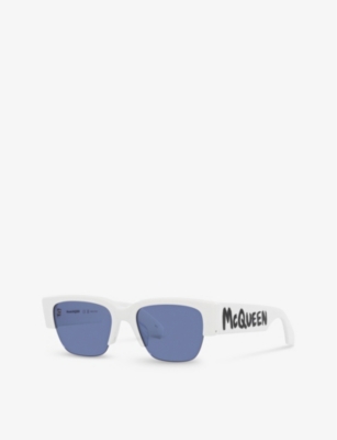 Shop Alexander Mcqueen Women's White A5000261 Am0405s Rectangle-frame Acetate Sunglasses