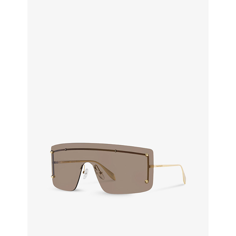 Shop Alexander Mcqueen Women's Gold Am0412s Shield-frame Metal Sunglasses