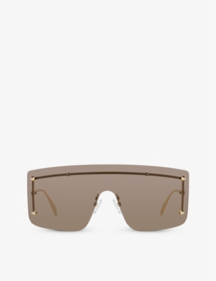 Alexander Mcqueen Womens Gold Am0412s Shield-frame Metal Sunglasses