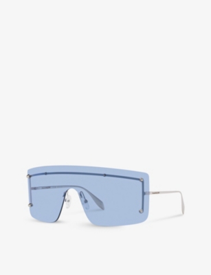Shop Alexander Mcqueen Am0412s Shield-frame Metal Sunglasses In Silver