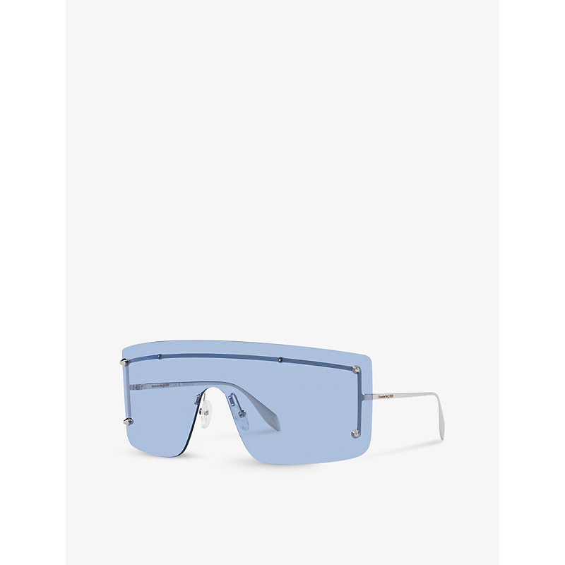 Shop Alexander Mcqueen Women's Silver Am0412s Shield-frame Metal Sunglasses