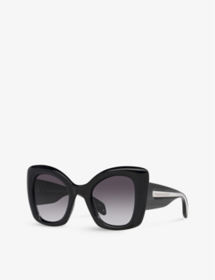 Shop Alexander Mcqueen Am0412s Butterfly-frame Acetate Sunglasses In Black