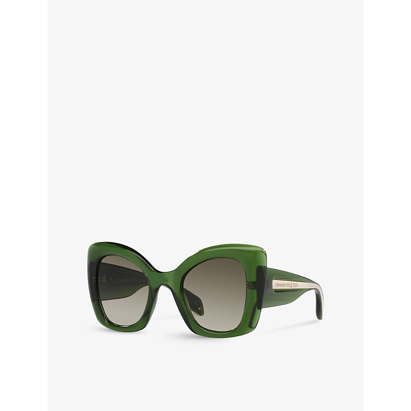 Shop Alexander Mcqueen Women's Green Am0412s Butterfly-frame Acetate Sunglasses