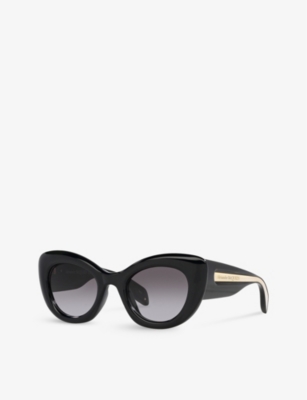 Shop Alexander Mcqueen Women's Black Am0403s Cat-eye Acetate Sunglasses
