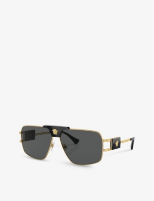 Shop Versace Womens Gold Ve2251 Pillow-frame Steel Sunglasses
