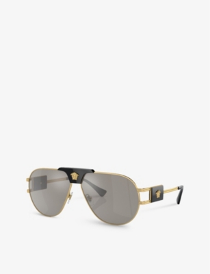 Shop Versace Womens Gold Ve2252 Pilot-frame Steel Sunglasses