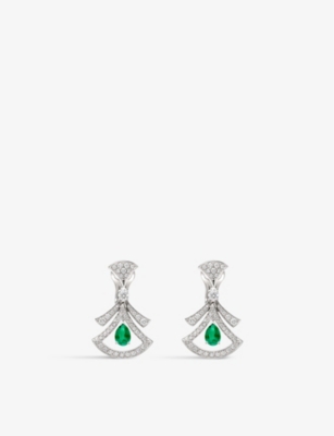 BVLGARI: Diva's Dream 18ct white-gold, 1.48ct brilliant-cut diamond and 1.2ct pear-cut emerald drop earrings