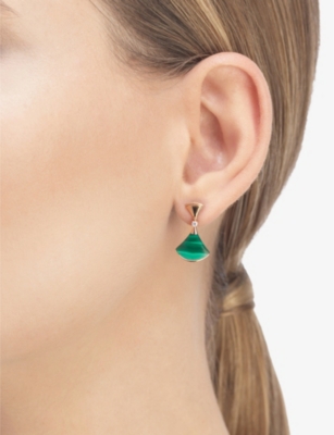 BVLGARI: Divas' Dream 18ct rose-gold, 0.07ct diamond and malachite earrings