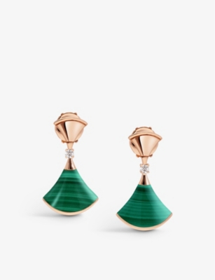 BVLGARI: Divas' Dream 18ct rose-gold, 0.07ct diamond and malachite earrings
