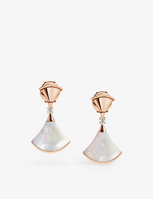 BVLGARI: Divas' Dream 18ct rose-gold, 0.07ct diamond and mother-of-pearl earrings