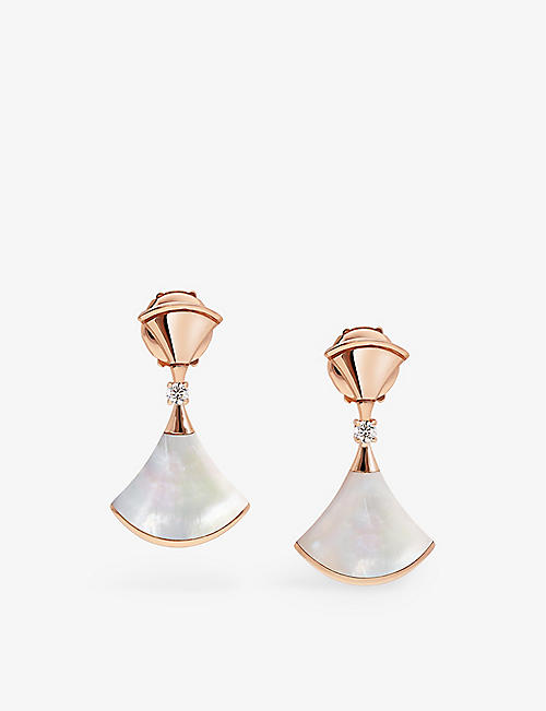 BVLGARI: Divas' Dream 18ct rose-gold, 0.07ct diamond and mother-of-pearl earrings
