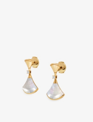 BVLGARI: Divas' Dream 18ct yellow-gold, 0.07ct diamond and mother-of-pearl earrings