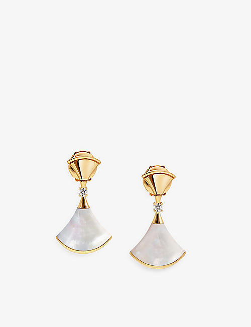 BVLGARI: Divas' Dream 18ct yellow-gold, 0.07ct diamond and mother-of-pearl earrings