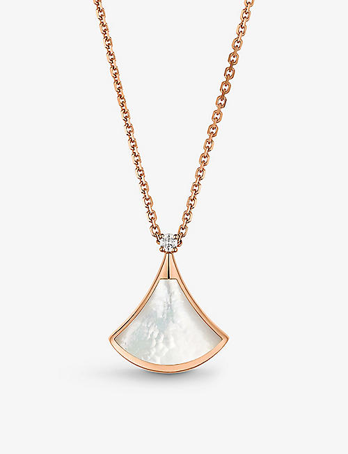BVLGARI: Divas’ Dream 18ct rose-gold, 0.03ct brilliant-cut diamond and mother-of-pearl pendant necklace