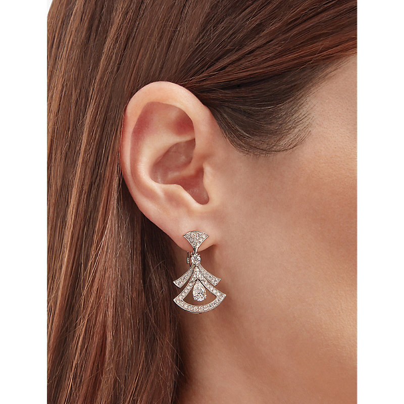 Shop Bvlgari Womens White Gold Divas' Dream 18ct White-gold And 1.88ct Diamond Earrings