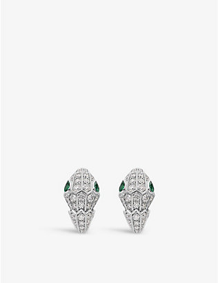 BVLGARI: Serpenti Tubolari 18ct white-gold, 3.11ct brilliant-cut diamond and 0.51ct emerald earrings