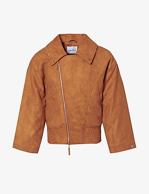 HOUSE OF SUNNY: Hybrid faded-wash regular-fit faux-leather jacket
