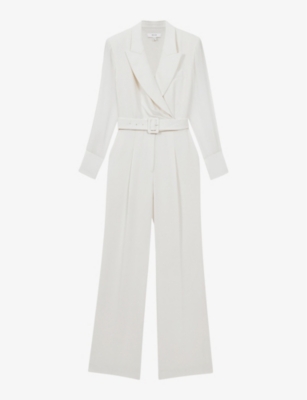 REISS - Floral sheer-sleeve double-breasted woven tux jumpsuit ...