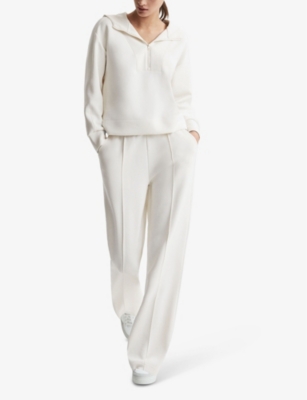 Shop Reiss Women's Ivory Jemma Half Zip-fastened Stretch Woven-blend Hoody