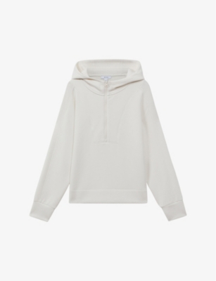 Reiss Jemma Half Zip-fastened Stretch Woven-blend Hoody In Ivory