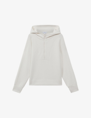 Shop Reiss Women's Ivory Jemma Half Zip-fastened Stretch Woven-blend Hoody