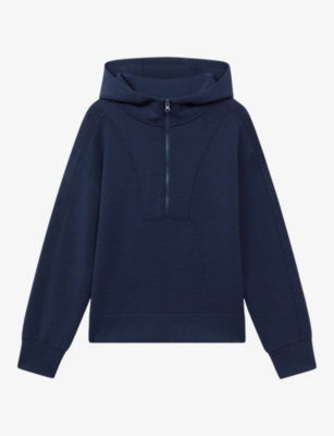 Reiss Jemma Half Zip-fastened Stretch Woven-blend Hoody In Navy