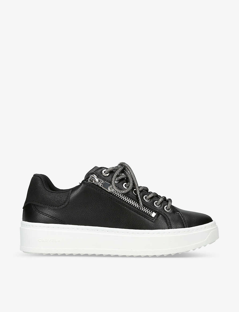 Carvela Womens Black Enchanted Zip-embellished Low-top Faux-leather Trainers