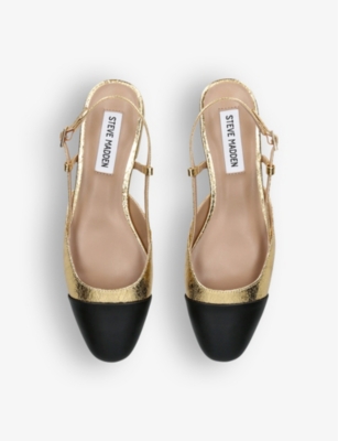 Shop Steve Madden Women's Gold Belinda Low-heel Leather Sling-back Pumps