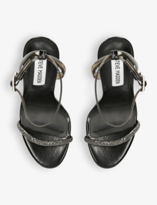 Shop Steve Madden Women's Black Balia Crystal-embellished Heeled Faux-leather Sandals