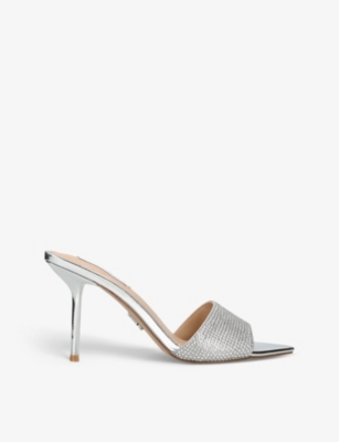 Steve Madden Womens Silver Fast Lane Crystal-embellished Woven Heeled Sandals