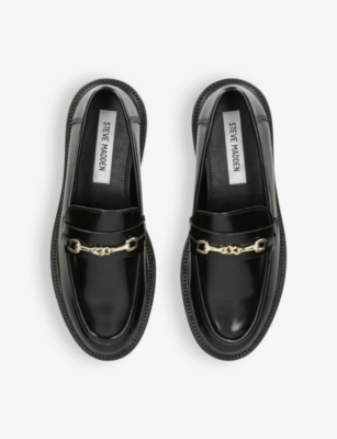 Shop Steve Madden Women's Black Huddles Horsebit-embellished Flat Leather Loafers