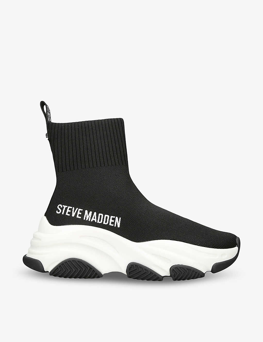 Steve Madden Prodigy 034 Logo-print Woven High-top Trainers In Blk/white