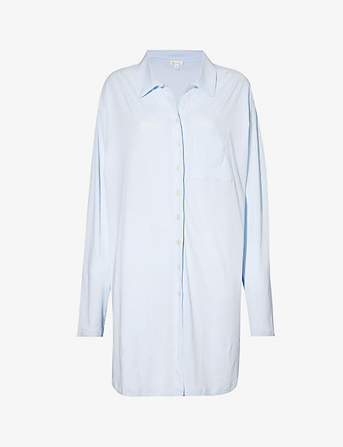 SKIN: Camryn embroidered-monogram cotton sleepshirt