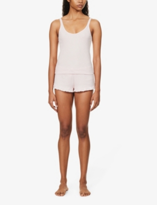 SKIN RAFFAELA RUFFLED-TRIM COTTON-JERSEY SHORTS