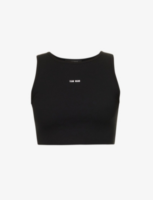 TEAM WANG DESIGN TEAM WANG DESIGN WOMEN'S BLACK LOGO-PRINT CROPPED STRETCH-COTTON TOP