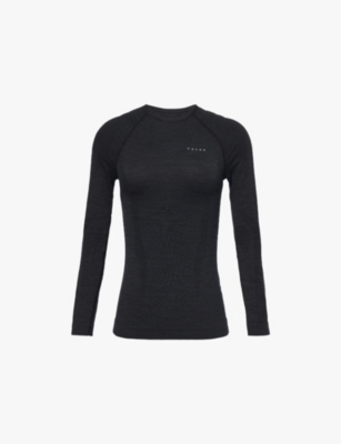 Falke Womens 3000 Black Brand-print Fitted Stretch-wool Top