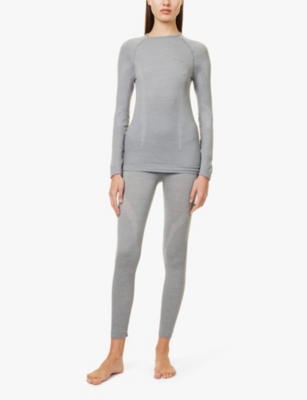 Falke Ergonomic Sport System Womens Grey Brand-print Fitted Stretch-wool Top In 3757 Grey