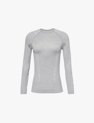 Falke Ergonomic Sport System Womens Grey Brand-print Fitted Stretch-wool Top In 3757 Grey
