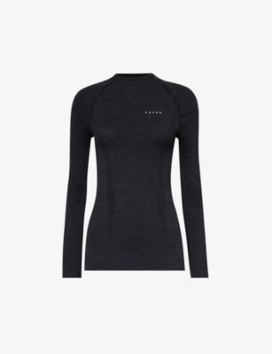 Falke Ergonomic Sport System Womens Black Brand-print Fitted Stretch-wool Top In Black
