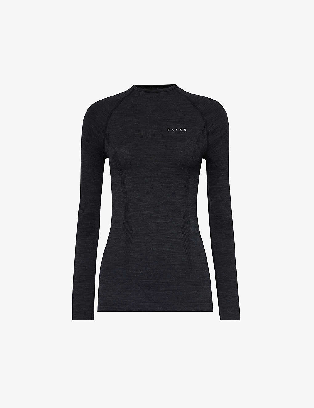 Falke Ergonomic Sport System Womens Black Brand-print Fitted Stretch-wool Top