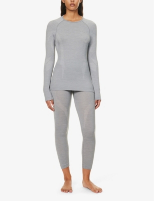 Shop Falke Ergonomic Sport System Women's Grey Brand-print Fitted Stretch-wool Top