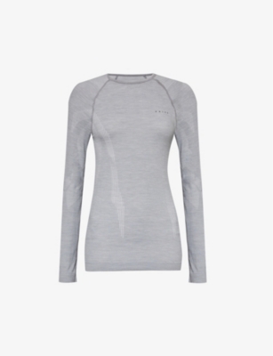 Falke Ergonomic Sport System Womens Grey Brand-print Fitted Stretch-wool Top