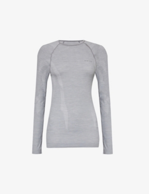 Falke Ergonomic Sport System Womens Grey Brand-print Fitted Stretch-wool Top In Grey