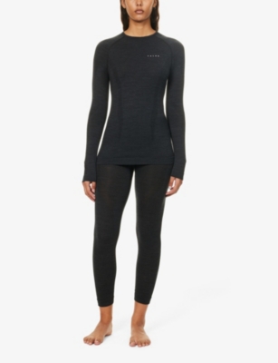 Shop Falke Ergonomic Sport System Womens Black Brand-print Tapered-leg Fitted Stretch-wool Leggings