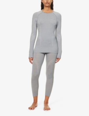 Shop Falke Ergonomic Sport System Women's Grey Brand-print Tapered-leg Fitted Stretch-wool Leggings
