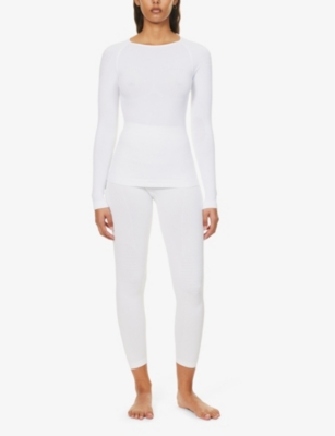 Shop Falke Ergonomic Sport System Women's White Brand-print Tapered-leg Fitted Stretch-woven Leggings