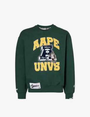 Aape Mens Heather Green Brand-patch Graphic-print Cotton-blend Sweatshirt